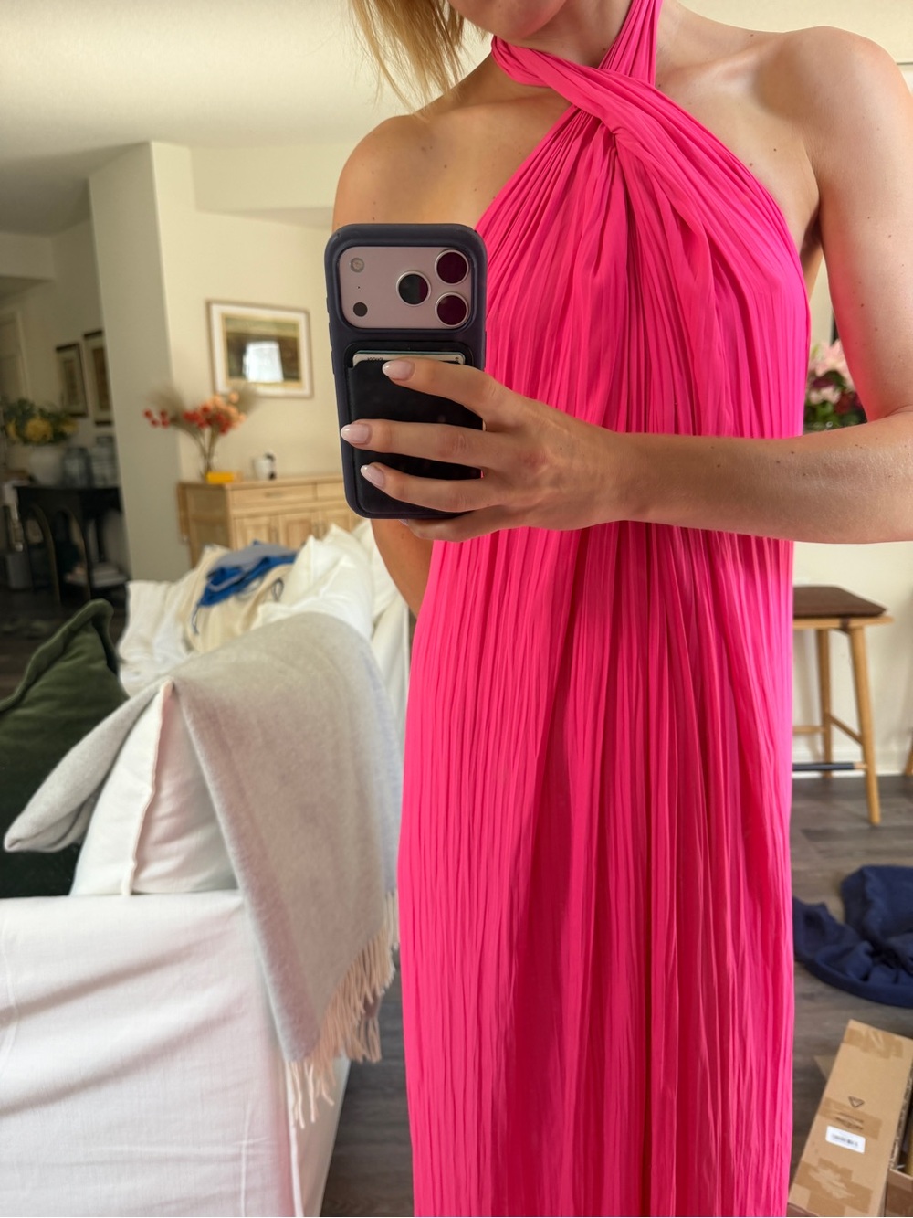 A.L.C. Hot Pink Halter Maxi Dress